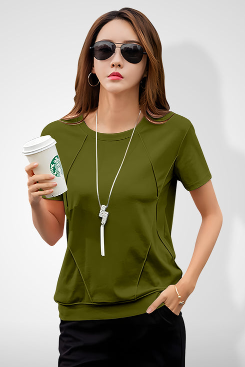 Women Olive Round Neck Half Sleeves T-Shirt